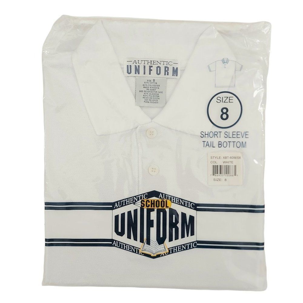 Authentic School Uniform Boy's White Polo Shirt Size 8 Short Sleeve Collared